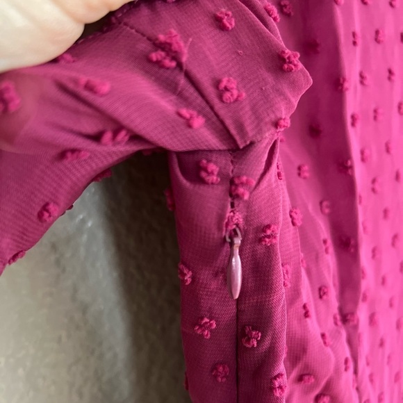 Next to You Plum Swiss Dot Ruffled Midi Dress - Picture 5 of 8